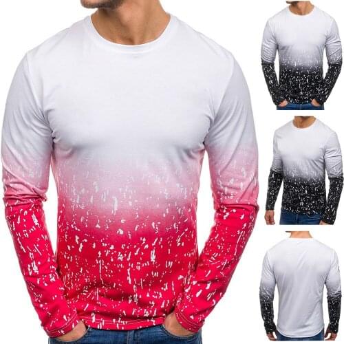 Fashion Mens Pullover Long Sleeve Printed Gradient O-neck Stretchy Breathable Washable Personality Casual Male T-shirt