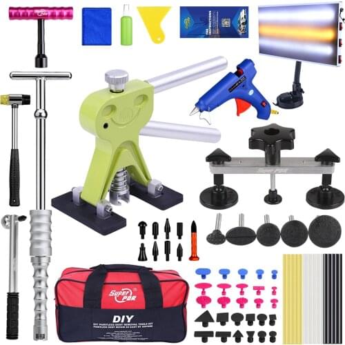 Super PDR Tools Paintless Dent Repair Tool Kit Hot Melt Glue Gun Auto Dent Pullers Suction Cup Dent Pulling Bridge Glue Tabs Set