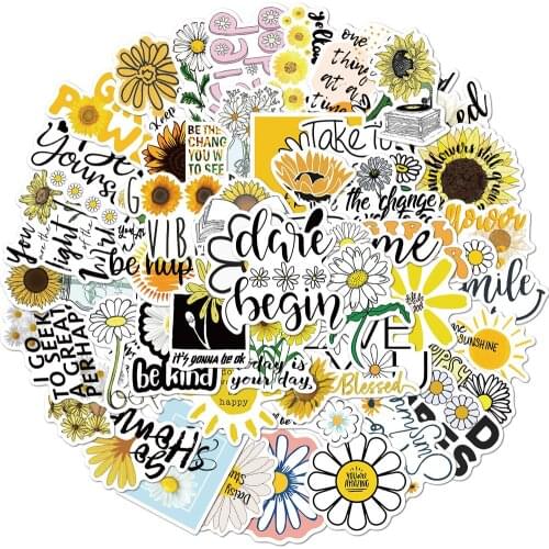 50PCS Pretty Daisy Stickers to DIY Stationery Laptop PS4 Phone Fridge Guitar Plant Chrysanthemum Phrase Decal Sticker