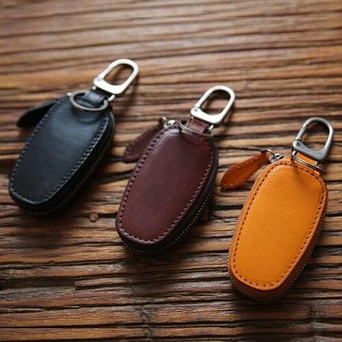 Genuine Leather Key Wallet Men Male Cowhide Vintage Handmade Small Zipper Car Key Bag Case Holder Pouch Organizer Housekeeper