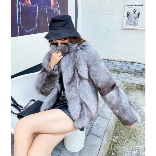 New luxury genuine real natural fox fur coat womens fashion loose style jacket lady turn down collar warm winter outwear