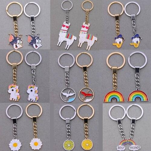 New Keychain Animal unicorn bird alpaca plant lemon best friend rainbow DIY Men Car Key Chain Ring Holder Keyring Jewelry Gift