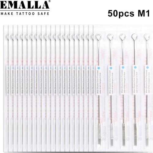 EMALLA 50PCS 0.35mm 5/7/9/11/13/15M1 Tattoo Needles Disposable Assorted Sterile Single Magnum Tattoo Needles for Tattoo Supplies