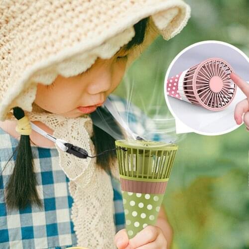 Portable Ice Cream Shape Fan Mini Hanging Neck Sports USB Rechargeable Children Handheld Cute Silent Fan for School Office