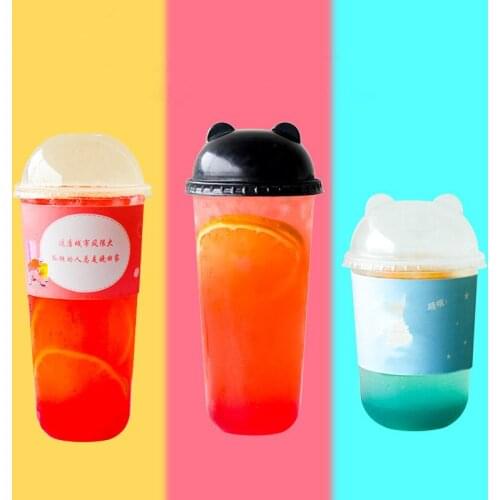 50pcs Transparent Beverage Cup 500ml/700ml Juice Milk Tea Packaging Cups Disposable Coffee Cup With Lids Party Christmas Favor