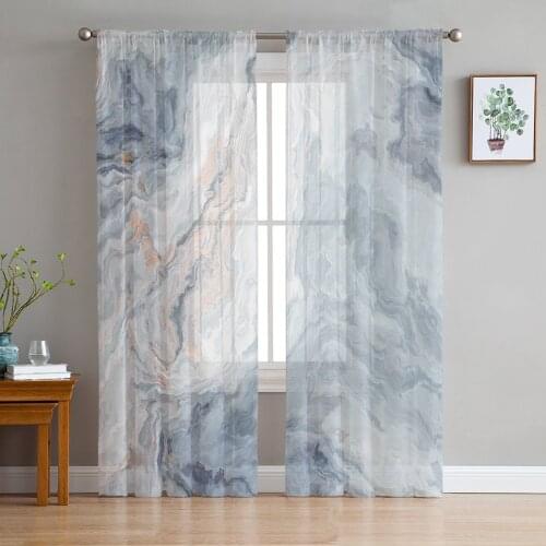 Luxury Tulle Curtains Marble Texture Agate Summer Living Room Kitchen Chiffon Curtain Youth Bedroom Sheer Floor Valance Curtain