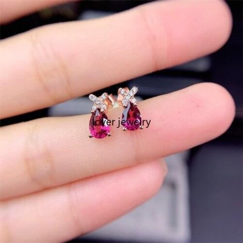925 Sterling Silver Natural Garnet Stud Earrings Fine Jewelry Women Wedding Women Wholesale New 4*6mm
