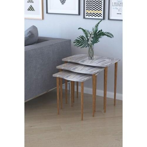Modern RemaksBayrak 3'lü Zigon Coffee table Tea Stand-White Marble coffe table table bassee