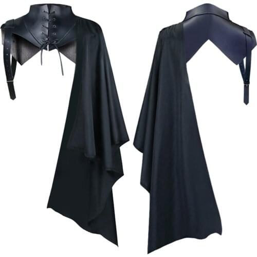Medieval Armor Cloak Single Shoulder Retro Cape Gothic Punk Lace Up Leather Cloak Mens Womens Halloween Vampire Cosplay Costume