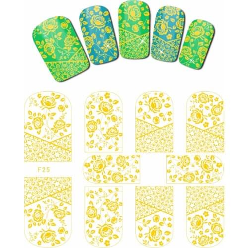 SUPER THIN SELF ADHESIVE 3D NAIL ART NAIL SLIDER STICKER FULL COVER GOLD DAISY ROSE SETS GRID VINTAGE FLOWER F23-S137