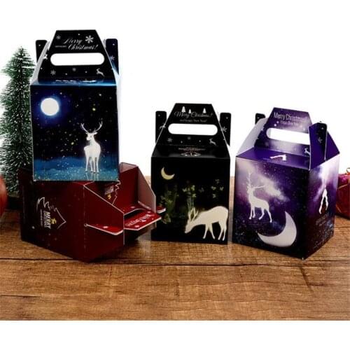 40Pcs/Lot Boxes For Party Favors Christmas Gift Chocolate Candy Apple Box Handle Elk Birthday Wedding Packaging Present Box Food