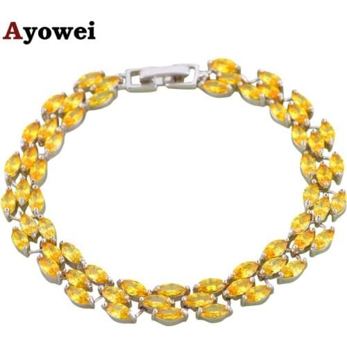 Ayowei High Quality Hot Sell Trendy Yellow Zircon Silver Fashion Jewelry Charm Bracelets for Women TBS1122A