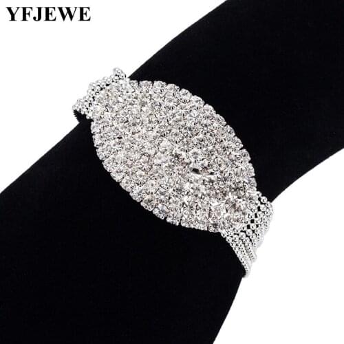YFJEWE Luxury Crystal Women Jewelry Flower Chain Link Bracelet Bangle With White Rhinestone Wedding Gifts B190