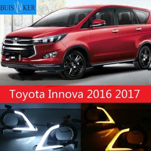 2pcs Car LED DRL For Toyota Innova 2016 2017 Xenon White DRL Fog Lamp Daytime Running Light With Yellow Turn Signal Function