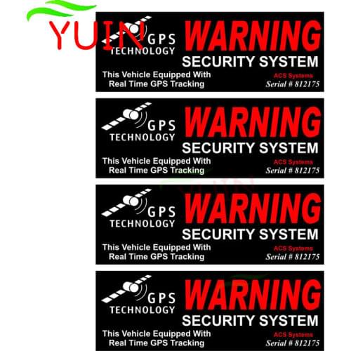 4X Car Sticker GPS WARNING SECURITY SYSTEM Personality Decal PVC Bumper Window Decoration Accessories Waterproof Stickers 10*4cm