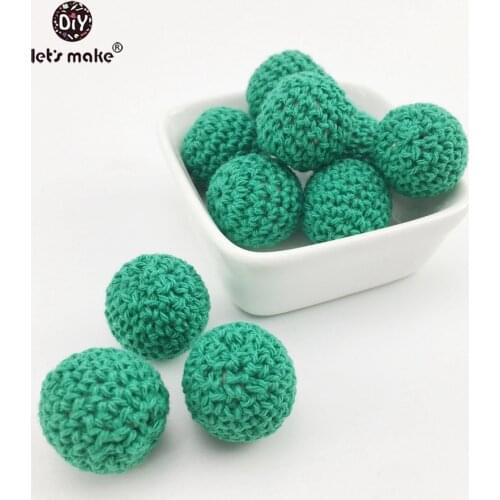 Lets make Baby Teether Turquoise Crochet Beads 20mm 5pcs DIY Teething Necklace Pacifier Clip Chains Accessories Wooden Teether