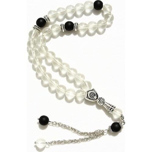 8mm White frosted Beads with charm Round Shape 33 Prayer Beads Islamic Muslim Tasbih Allah Mohammed Rosary For Men&Women