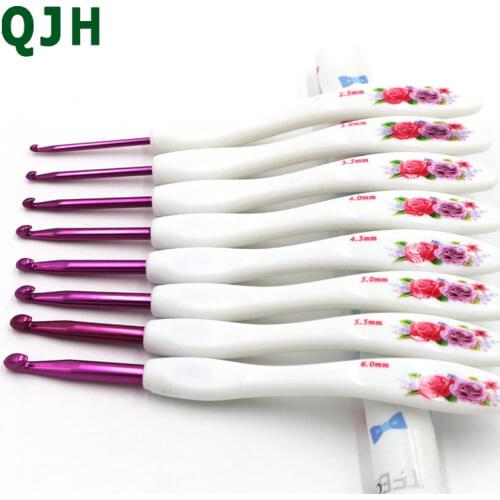 8pcs Aluminum Crochet Hooks Knitting Needles Multi color Soft Plastic Grip Handle Weave Yarn Craft Hook Sets DIY 1.0mm-6.0mm