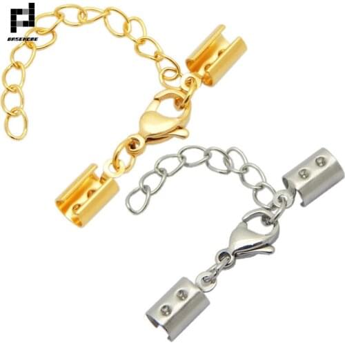 BASEHOME 5pcs/lot Stainless Steel End Caps Lobster Clasps Jump Rings Connectors Fit Round Leather Cord DIY Bracelet Accessories