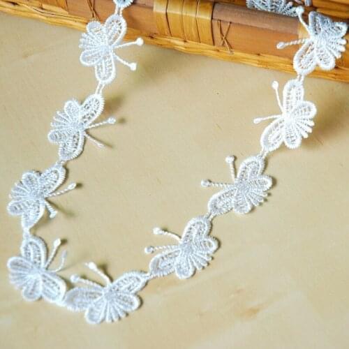 1 Yards White Butterfly Embroidered Lace Bilateral Applique Trim Ribbon Sewing Decor Craft DIY