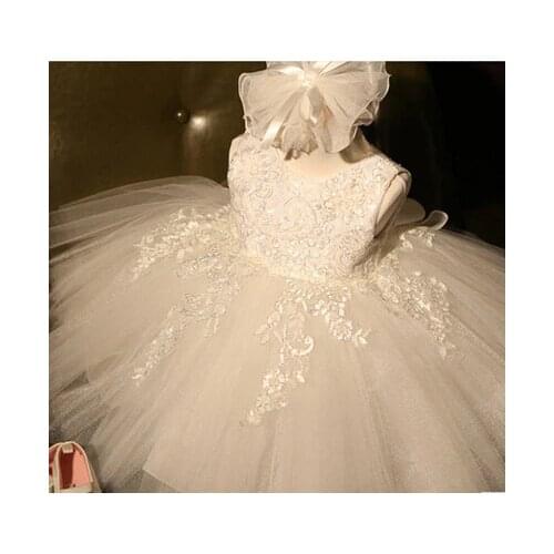 White First Communion Dresses For Girls Tulle Lace Infant Toddler Pageant Flower Girl Dresses for Weddings and Party 2-14T