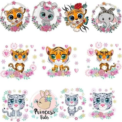 Baby Shirt Iron-On Clothes Little Animals Set Clothing Patches New Washable Garment Accessory Diy Heat Transfer Tiger elephant
