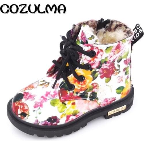 COZULMA Kids Winter Plush Boots for Girls Boys Floral Flower Print Boots Children Snow Boots Shoes Baby Toddler Martin Boots