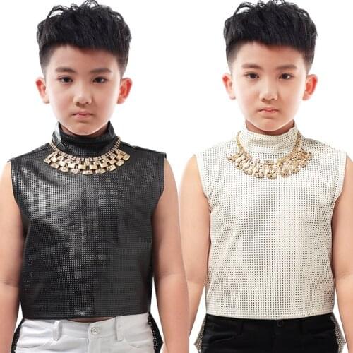 ChildrenS Jazz Dance Costume Boys Black White High Quality Hiphop Tops Magic Tuxedo Zipper Vest For Kids Street Clothing DL3957