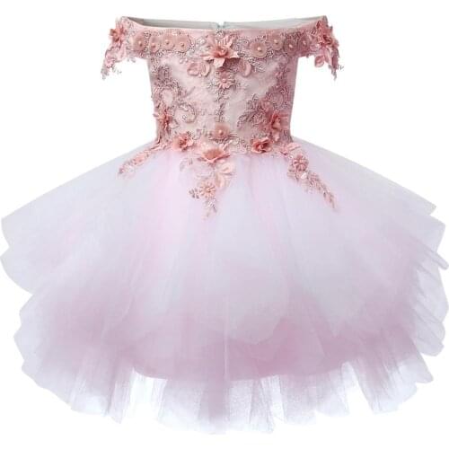 Pink Lace Infant Baby Girls Flower Dresses Christening Gowns Newborn Babies Baptism Clothes Princess tutu Birthday Dresses