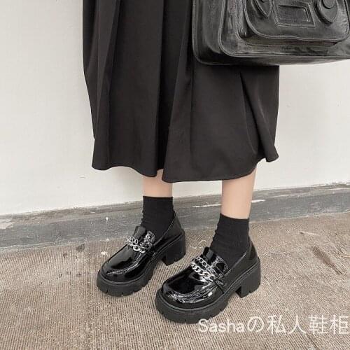 Dropshipping 2021 New Women Creepers Pu Flats Platform JK Mary Jane Student Gothic Ladies Loafers Shoes Chain
