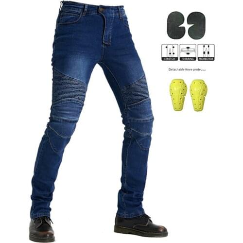 High Quality Motorcycle Jeans Riding Protection Knee Trousers Black Blue Men Stretch Anti-Fall Jeans