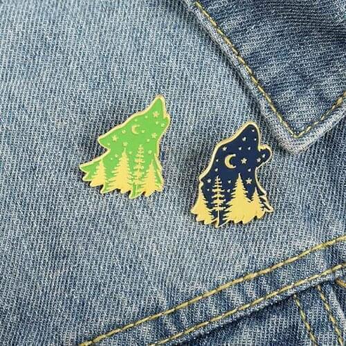 Wolf Forest Starry Sky Cartoon Brooch Bag Clothes Backpack Lapel Enamel Pin Badges Alloy Jewelry Gift For Friend Accessories