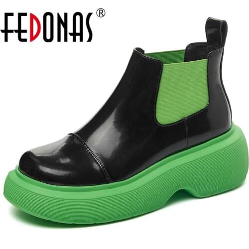 FEDONAS Elastic Band Motorcycle Boots Genuine Leather Chunky Heels Pumps For Women Round Toe Winter Newest Working Shoes Woman