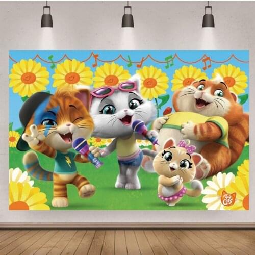 Sunflowers 44 Gatti Photography Backgrounds Cartoon Singing Cat Customize Name Girls Baby Shower Frist Birthday Party Backdrops
