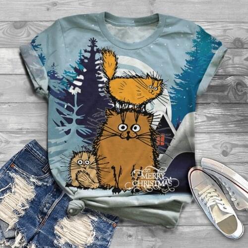 2021 new hot-selling short-sleeved summer 3DT shirt kitten print short-sleeved couple T-shirt animal top streetwear