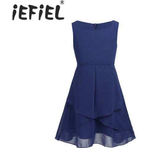 IEFiEL Girl Sleeveless Chiffon Flower Girl Dress Princess Pageant Wedding Bridesmaid Birthday Party Tulle Tutu Knee Length Dress