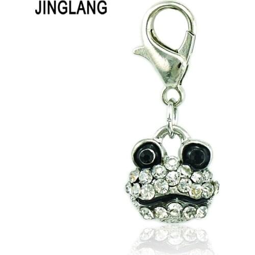 JINGLANG Wholesale Price Lobster Clasp Charms Classic Rhinestone Frog Head Animal Charms DIY For Jewelry Making Accessories