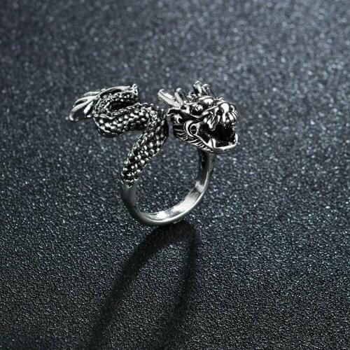 Retro Punk Animal Dragon Ring for Men Women Exaggerated Antique Sivery Color Opening Adjustable Rings Anillo Hombre Bijoux