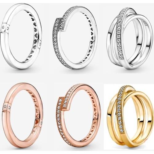 R6 Pre-Autumn 2021 Collection Charms Sparkling Overlapping Ring Hearts Ring With Logo For Woman Crossover 925 Sterling Silver