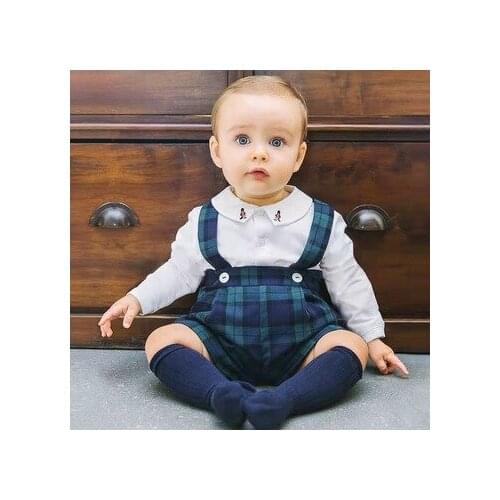 Newborn Romper Spanish Toddler Boys Girls Embroidery Cartoon Jumpsuit Summer Kids Cotton Birthday Bib + Shirt Two-piece Suit