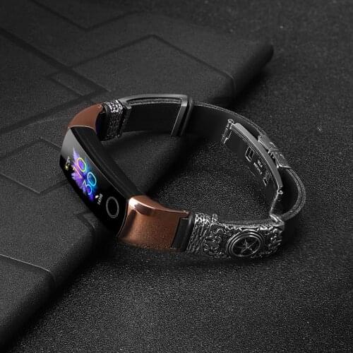 Leather bracelet for huawei honor band 5 strap For HONOR band 4 Vintage Stainless steel decoration replacement strap