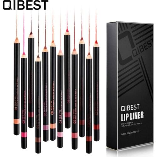 QIBEST Fashion Black Lip Liners matte lip liner 12 Color Mixed Color Lip Liner Set Waterproof Lipstick