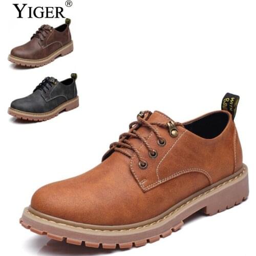YIGER New Mens Leisure Shoes Mens Casual Lace-up Shoes Large Size Anti-skid wear-resistant rubber soles mens flat shoes 0075