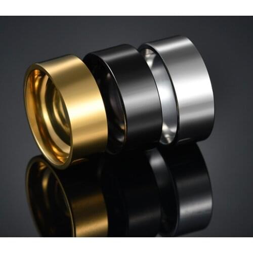 HOBBORN Trendy 8mm Glossy Rings Men 316L Stainless Steel Gold Black Silver Color Ring Hip Hop Mens Women Jewelry Dropshipping