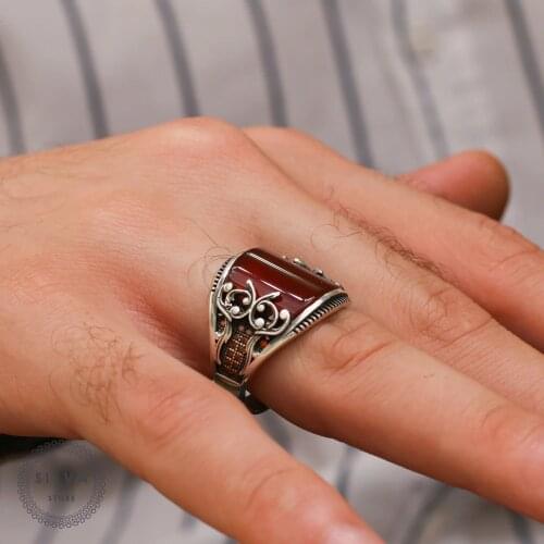 Agate Aqeeq 925 silver mens ring. Mens jewelry stamped with silver stamp 925 All sizes are available