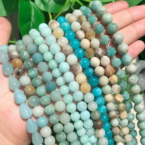 Natural Colorful Amazonite Stone Beads Matte Faceted Round Loose Spacer Beads For DIY Jewelry Making Bracelet Necklace Earrings