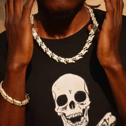 2021 New hip hop wide Cuban Miami Chain Necklace CZ paved teeth charm gold color Chain for Men women Hip Hop Rock jewelry