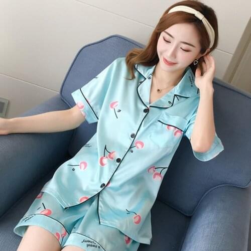 New Pajamas Ladies Summer Short-sleeved Thin Ice Silk Short-sleeved Two-piece Home Service Printed Pajamas for Women Bedroom Set