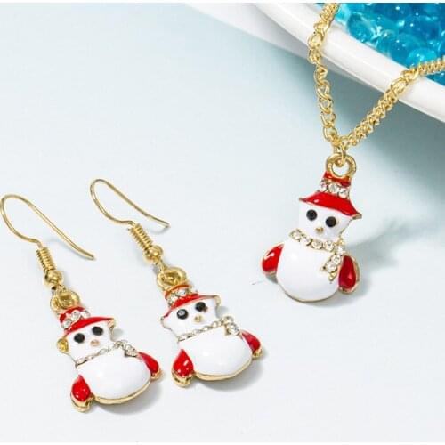 New Fashion Women Christmas Jewelry Set Lovely Enamel Snowman Pendant Necklace Drop Earrings for Women Girls Christmas Gifts