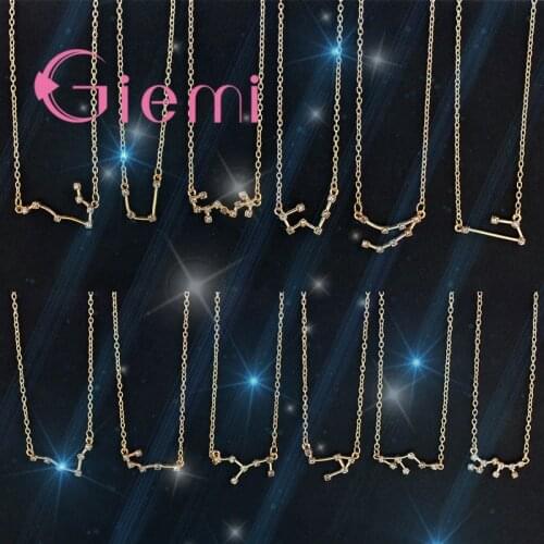 925 Sterling Silver 12 Zodiac Pendant Necklaces Cubic Zirconia Horoscope Astrology Galaxy Constellation Sign Necklaces Birthday